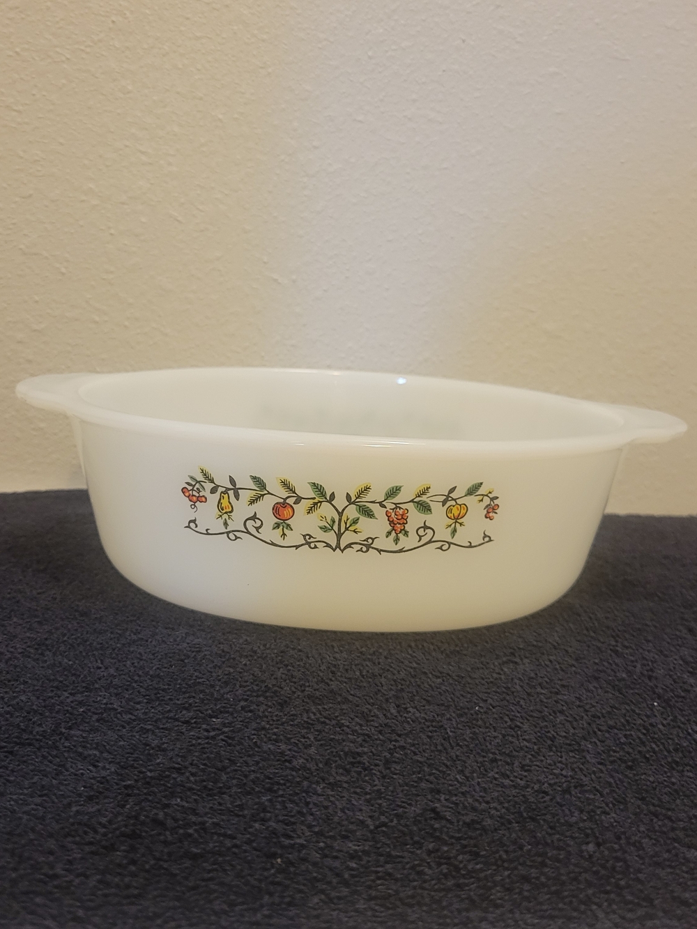 Vintage White Milk Glass Casserole with Floral Trim